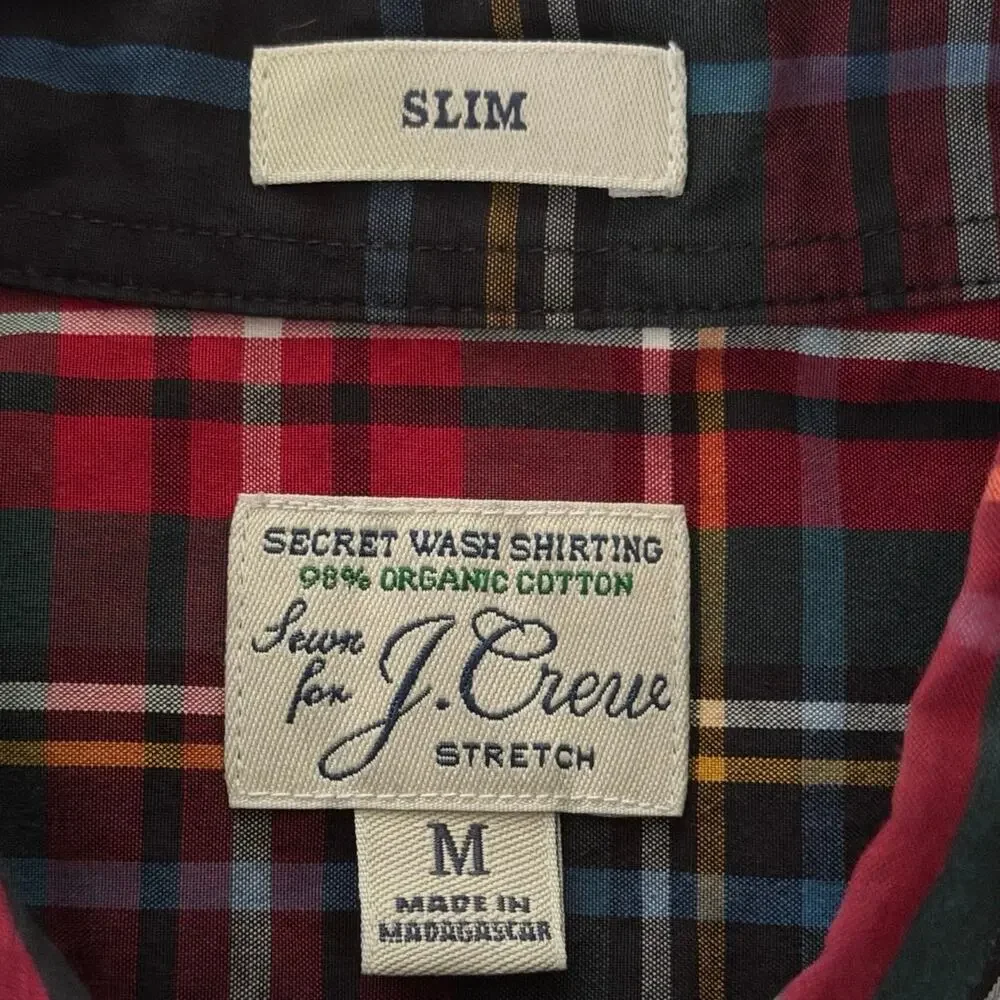 J Crew Holiday Tartan Shirt Mens Size M Organic Cotton Stretch Slim Plaid Work